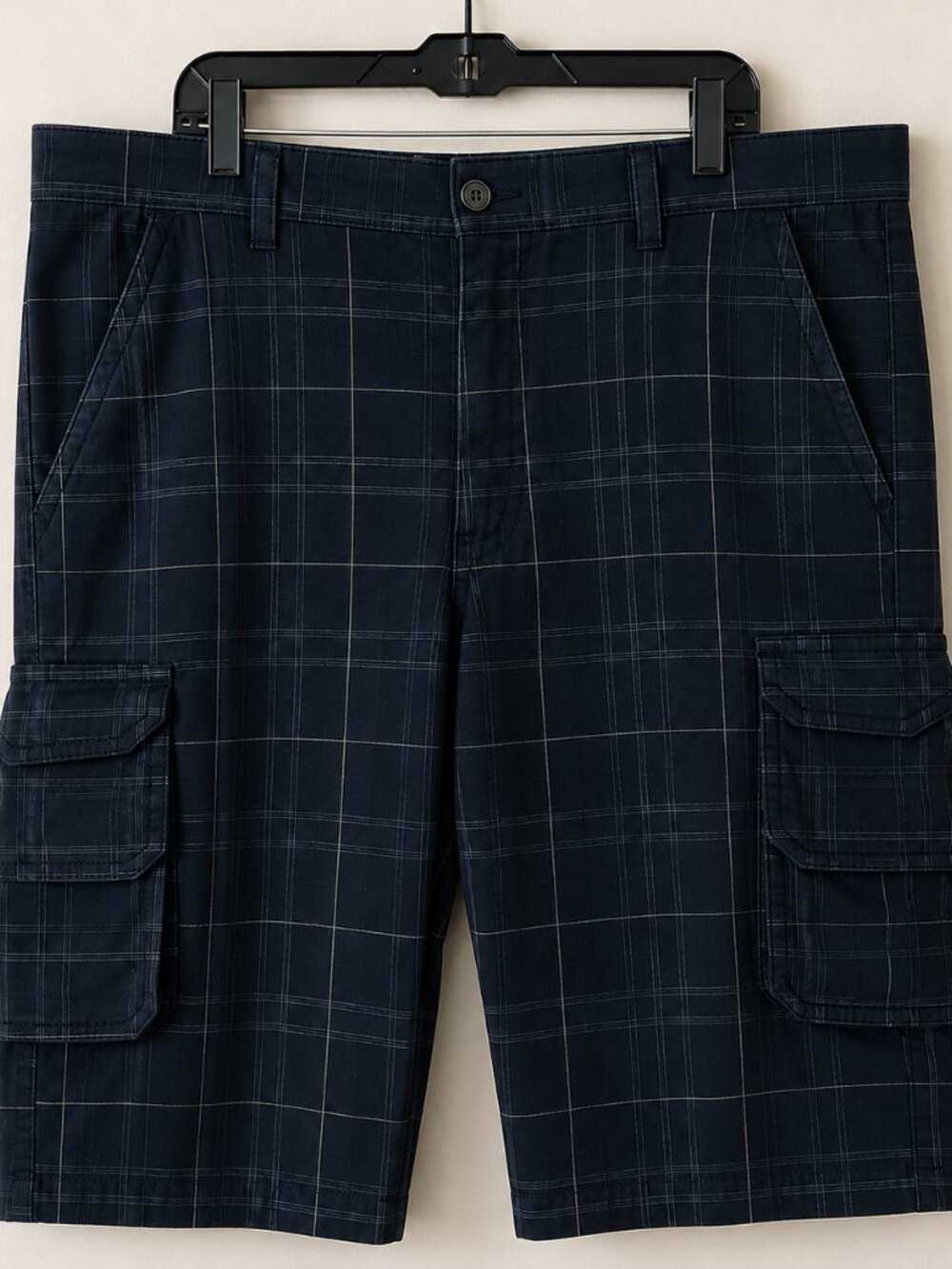 Alexander Julian Black Checkered Plaid Loose Fit Cargo Shorts SZ 42
